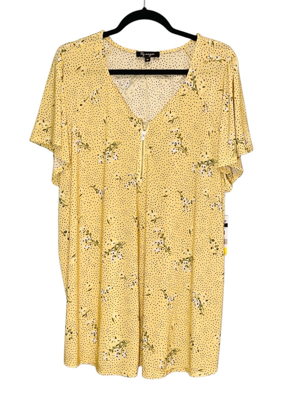 🦋 Lily Morgan Yellow Floral Zip-Front Top, Size 3X